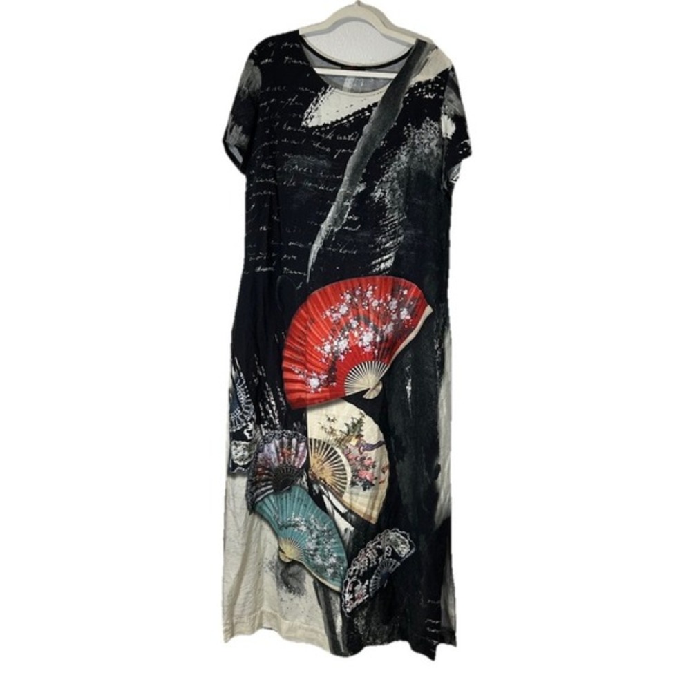 Women's Maxi Shirt Dress Asian Oriental Design Distressed Fits‎ 16/18 US